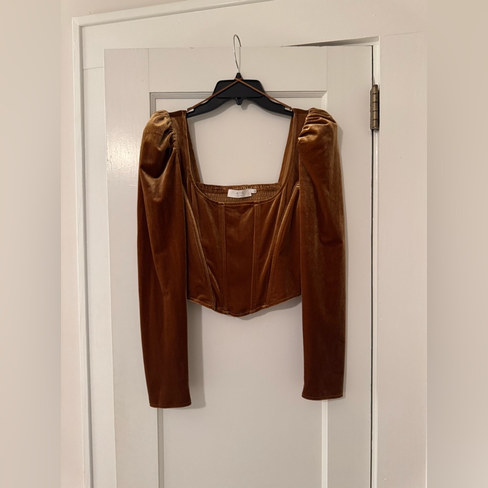 ASTR The Label Velvet Long Sleeve Corset Top - Gold - Size M